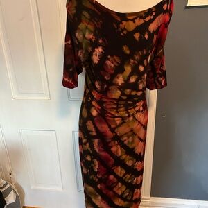 LuLaRoe Orange and Black Cocktail Sheath Dress with Bateau Neckline